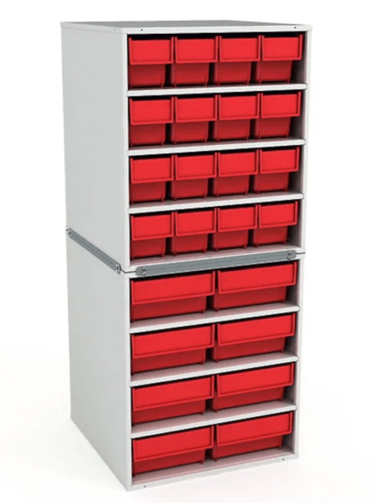 Стационарная кассетница ДиКом (на 2 яруса) с красными ящиками купить в Сыктывкаре