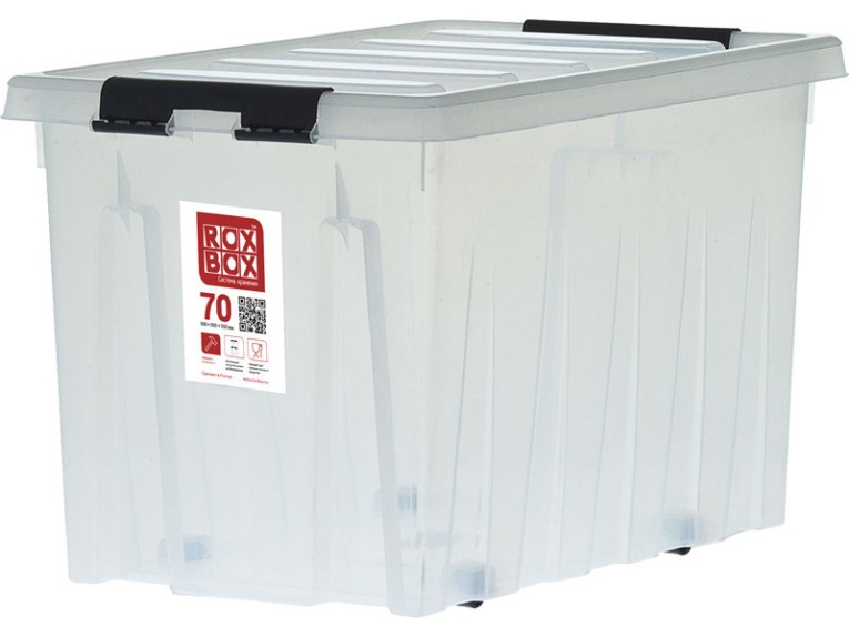 Контейнер Rox Box Original 70 (580х390х350 мм с крышкой и клипсами, на роликах, прозрачный) купить в Сыктывкаре