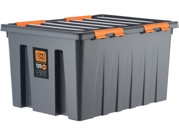 Контейнер особопрочный Rox Box PRO 120 (740х565х400 мм с крышкой и клипсами, на роликах, антрацит) купить в Сыктывкаре