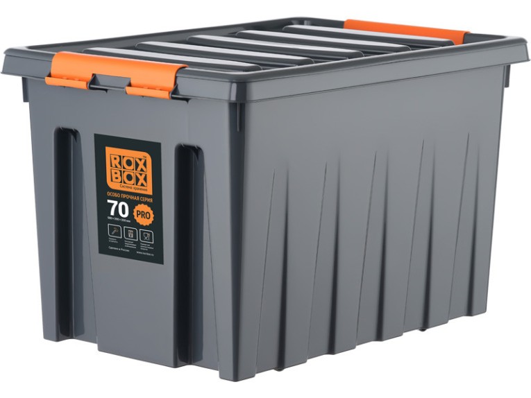 Контейнер особопрочный Rox Box PRO 70 (589х396х355 мм с крышкой и клипсами, на роликах, антрацит) купить в Сыктывкаре